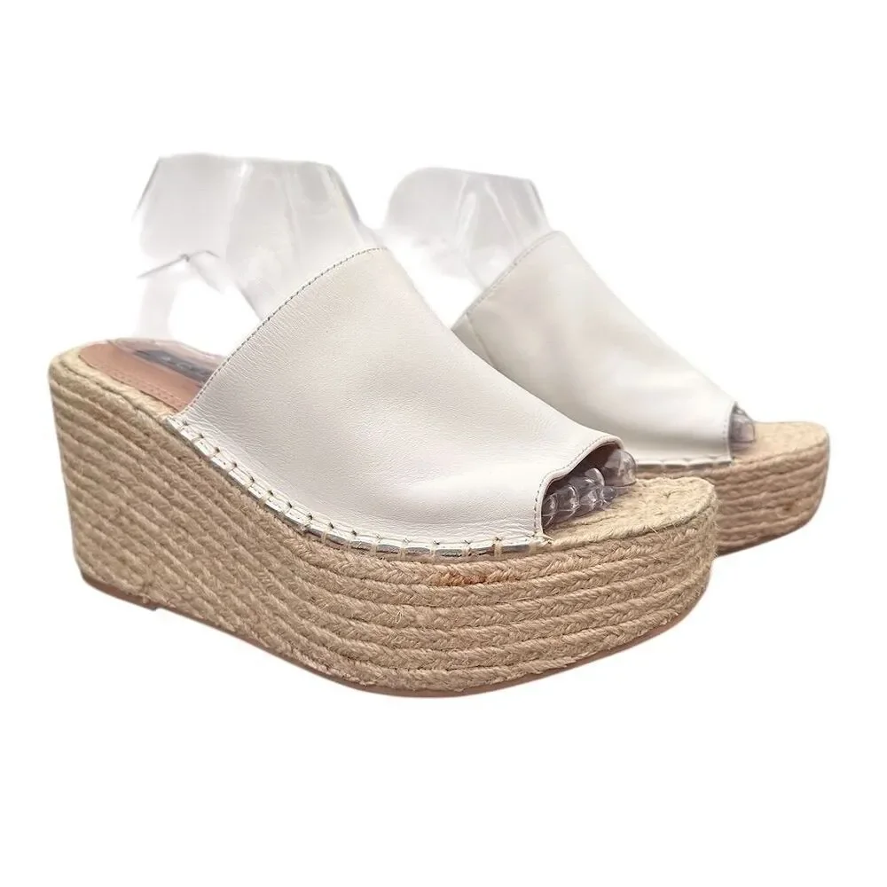 Aqua Women's White Espadrille Wedge Sandals Ultra High Heel Summer Size 9.5M‎